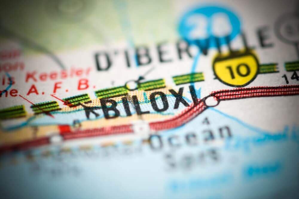 Paper map that shows Biloxi MS