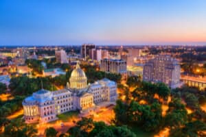 Aerial view of the capital building in Jackson Mississippi